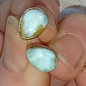 Vintage Handmade 925 Silver Larimar Cabochon Tear Drop Earrings.